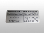 Kennschild Reifendruck Angaben für Bus